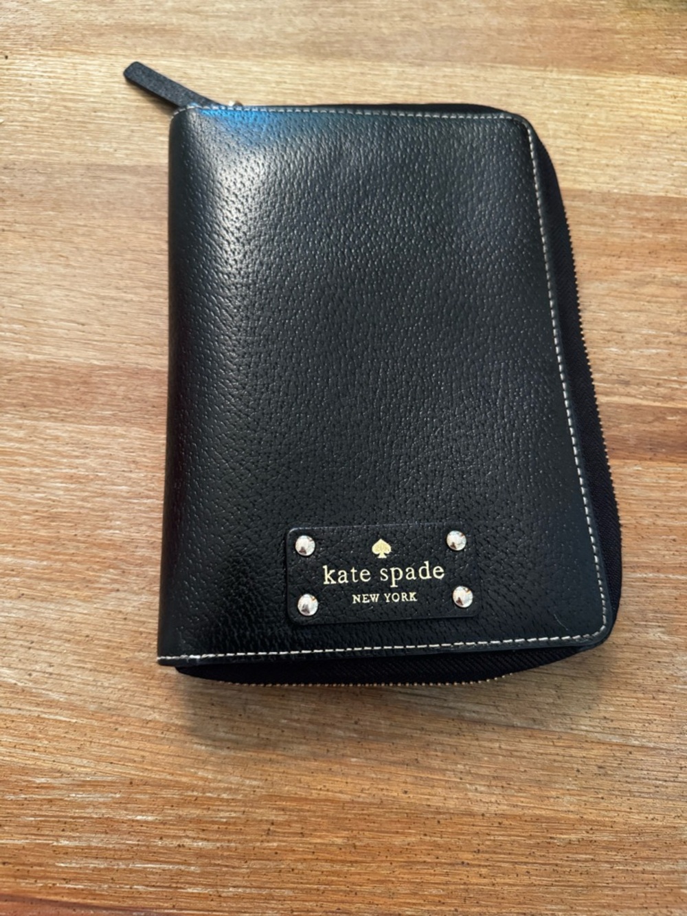 Kate Spade New York Black Leather Zip-Around Personal Planner Organizer Agenda